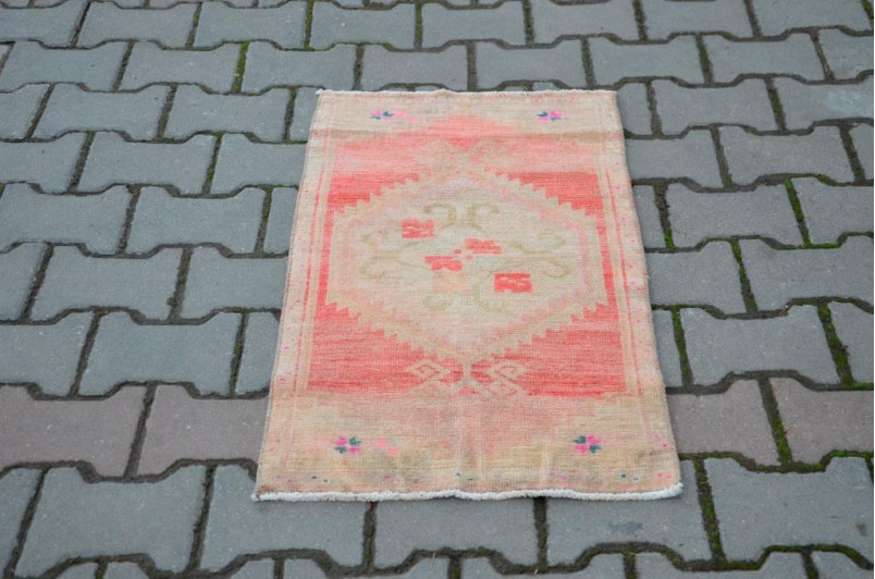 Handmade Turkish Vintage Small Area Rug Doormat For Home Decor 2'10,3" X 1'8,1"