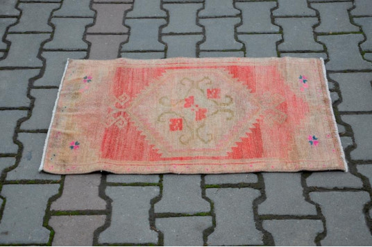 Handmade Turkish Vintage Small Area Rug Doormat For Home Decor 2'10,3" X 1'8,1"