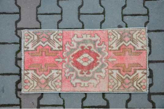 Vintage Handmade Turkish Small Area Rug Doormat For Home Decor 2'7,5" X 1'4,1"