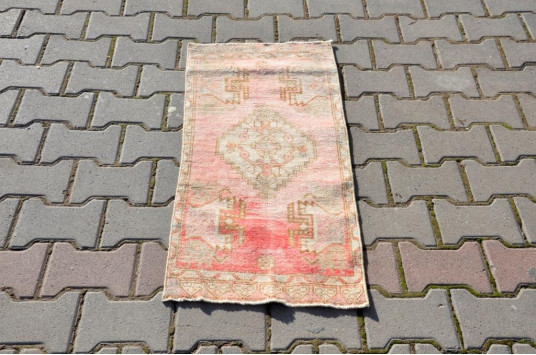 Vintage Handmade Turkish Small Area Rug Doormat For Home Decor 3'3,4" X 1'5,7"
