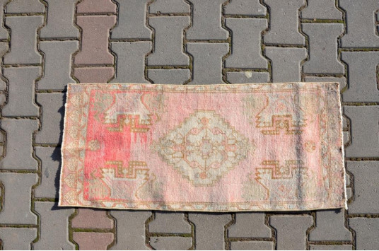 Vintage Handmade Turkish Small Area Rug Doormat For Home Decor 3'3,4" X 1'5,7"