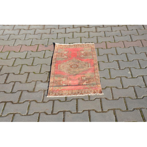 Handmade Turkish Vintage Small Area Rug Doormat For Home Decor 2'11,4" X 1'6,5"