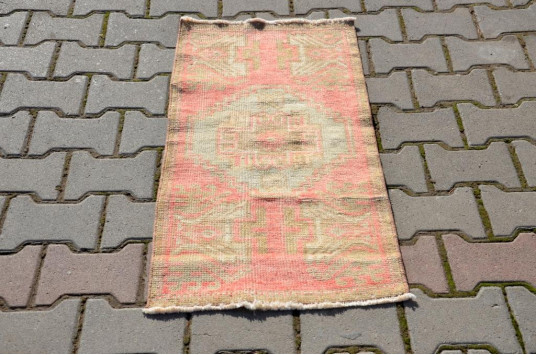 Vintage Handmade Turkish Small Area Rug Doormat For Home Decor 3'1,8" X 1'7,3"