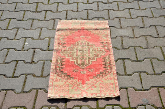 Vintage Handmade Turkish Small Area Rug Doormat For Home Decor 2'10,6" X 1'6,5"