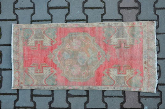 Turkish Handmade Vintage Small Area Rug Doormat For Home Decor 3'8,1" X 1'8,9"
