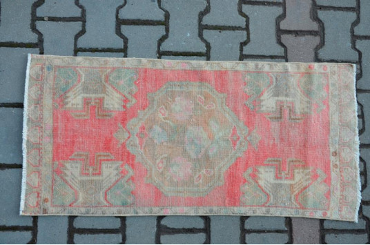 Turkish Handmade Vintage Small Area Rug Doormat For Home Decor 3'8,1" X 1'8,9"