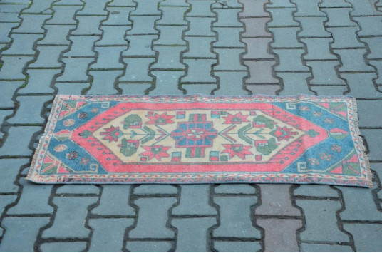 Turkish Handmade Vintage Small Area Rug Doormat For Home Decor 4'0" X 1'9,7"