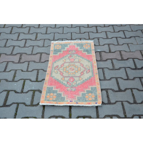 Vintage Handmade Turkish Small Area Rug Doormat For Home Decor 3'0,6" X 1'6,1"