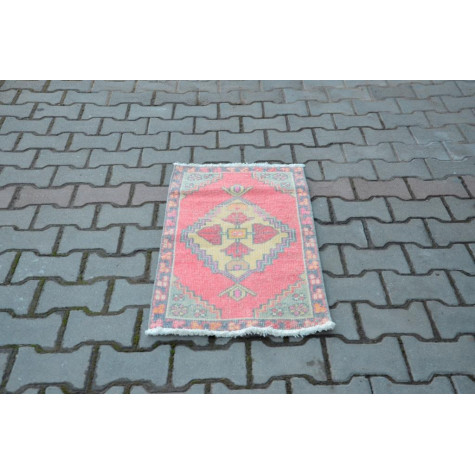 Vintage Handmade Turkish Small Area Rug Doormat For Home Decor 2'11,8" X 1'7,7"