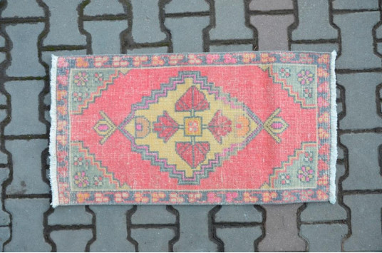 Vintage Handmade Turkish Small Area Rug Doormat For Home Decor 2'11,8" X 1'7,7"