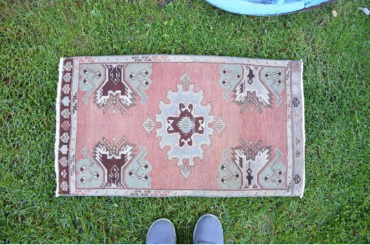 Handmade Turkish Vintage Small Area Rug Doormat For Home Decor 2'11,4" X 1'8,1"