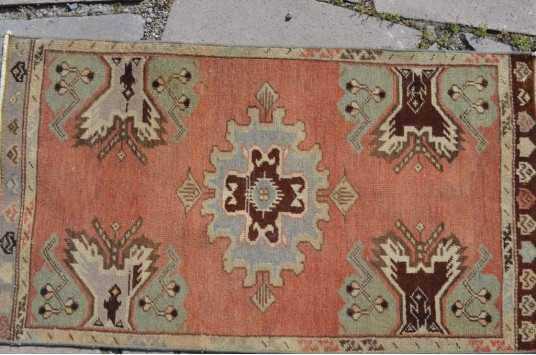 Handmade Turkish Vintage Small Area Rug Doormat For Home Decor 2'11,4" X 1'8,1"