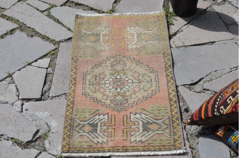 Unique Turkish Vintage Small Area Rug Doormat For Home Decor 3'3,4" X 1'6,1"
