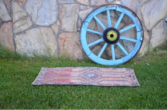 Vintage Handmade Turkish Small Area Rug Doormat For Home Decor 3'4,9" X 1'6,9"