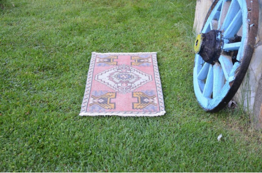 Handmade Turkish Vintage Small Area Rug Doormat For Home Decor 3'3" X 1'6,9"