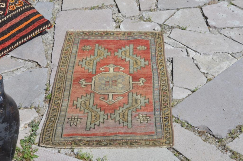 Natural Turkish Vintage Small Area Rug Doormat For Home Decor 2'9,1" X 1'8,1"
