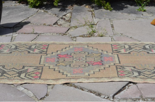 Handmade Turkish Vintage Small Area Rug Doormat For Home Decor 2'11,8" X 1'6,9"