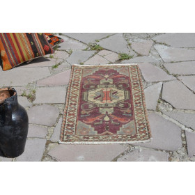 Turkish Handmade Vintage Small Area Rug Doormat For Home Decor 3'1,4" X 1'7,3"