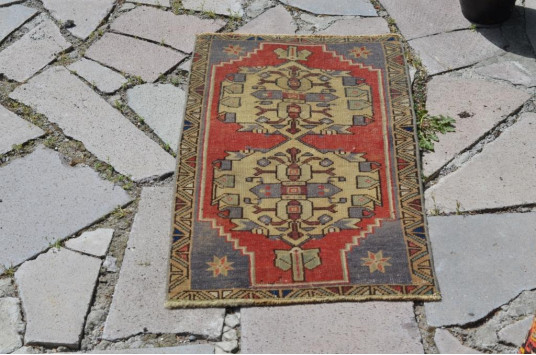 Turkish Handmade Vintage Small Area Rug Doormat For Home Decor 2'9,9" X 1'6,9"