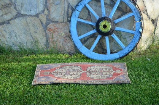 Turkish Handmade Vintage Small Area Rug Doormat For Home Decor 2'9,9" X 1'6,9"