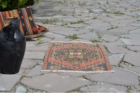 Vintage Handmade Turkish Small Area Rug Doormat For Home Decor 2'10,6" X 1'6,9"