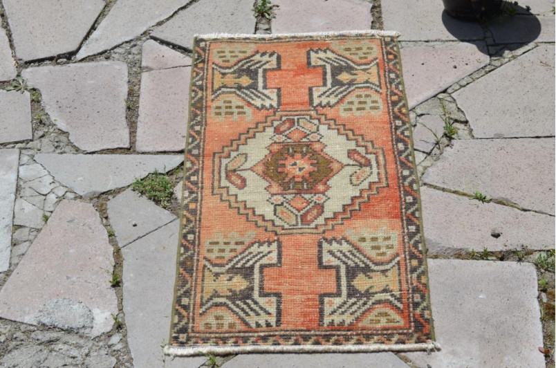 Natural Turkish Vintage Small Area Rug Doormat For Home Decor 2'10,3" X 1'4,5"