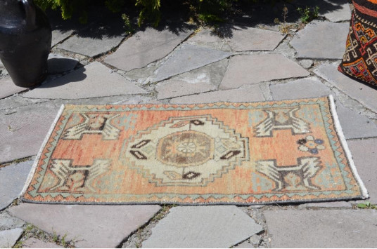 Turkish Handmade Vintage Small Area Rug Doormat For Home Decor 2'11,4" X 1'8,1"
