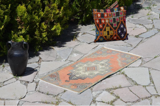 Vintage Handmade Turkish Small Area Rug Doormat For Home Decor 3'3,4" X 1'6,9"