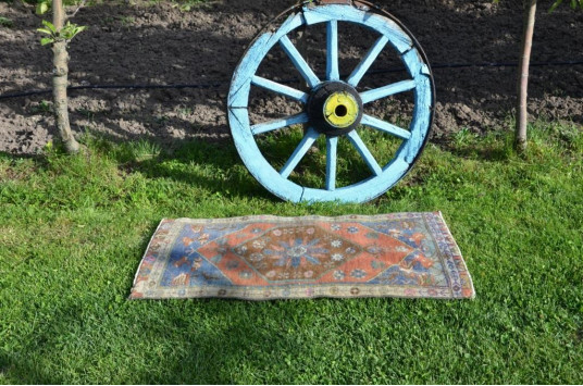Vintage Handmade Turkish Small Area Rug Doormat For Home Decor 3'1,8" X 1'6,5"