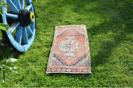 Unique Turkish Vintage Small Area Rug Doormat For Home Decor 3'0,6" X 1'4,5"