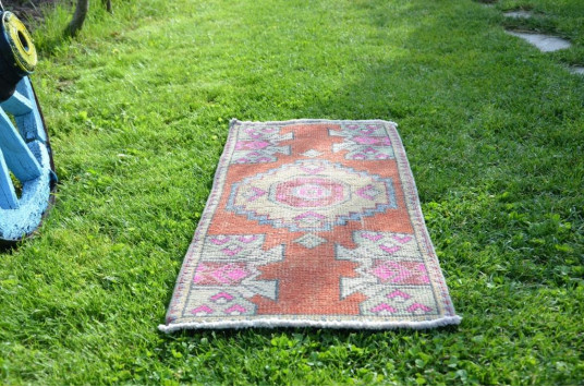 Unique Turkish Vintage Small Area Rug Doormat For Home Decor 3'1,4" X 1'4,9"