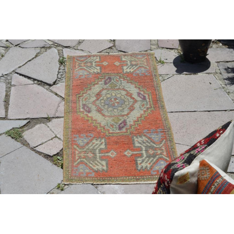 Vintage Handmade Turkish Small Area Rug Doormat For Home Decor 3'2,6" X 1'6,5"
