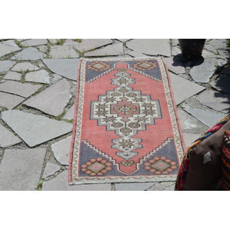 Turkish Handmade Vintage Small Area Rug Doormat For Home Decor 3'10,5" X 1'9,3"