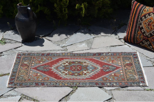 Unique Turkish Vintage Small Area Rug Doormat For Home Decor 3'3,8" X 1'8,1"