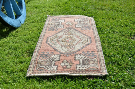Handmade Turkish Vintage Small Area Rug Doormat For Home Decor 3'1" X 1'5,3"