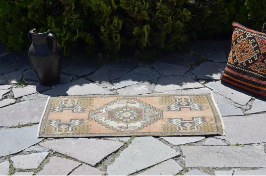 Handmade Turkish Vintage Small Area Rug Doormat For Home Decor 3'1" X 1'7,3"