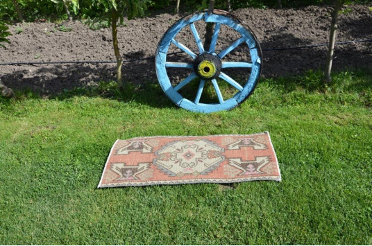 Turkish Handmade Vintage Small Area Rug Doormat For Home Decor 3'1" X 1'4,9"