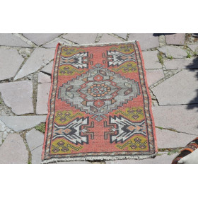 Turkish Handmade Vintage Small Area Rug Doormat For Home Decor 3'3" X 1'8,5"