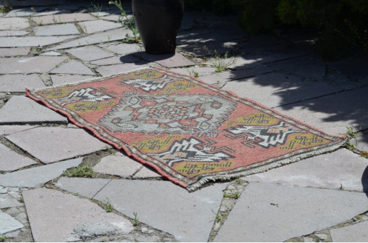 Turkish Handmade Vintage Small Area Rug Doormat For Home Decor 3'3" X 1'8,5"