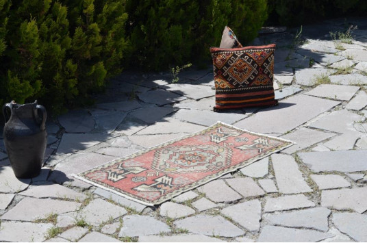Handmade Turkish Vintage Small Area Rug Doormat For Home Decor 3'4,2" X 1'7,7"