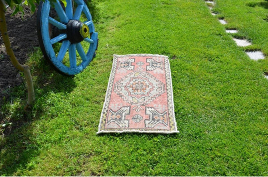 Handmade Turkish Vintage Small Area Rug Doormat For Home Decor 3'4,2" X 1'7,7"