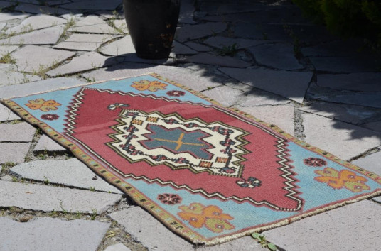 Unique Turkish Vintage Small Area Rug Doormat For Home Decor 3'5,7" X 1'9,3"