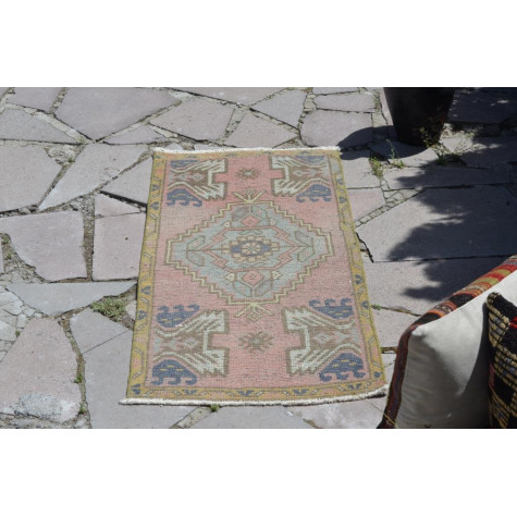 Vintage Handmade Turkish Small Area Rug Doormat For Home Decor 3'4,2" X 1'7,7"
