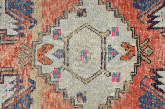 Turkish Handmade Vintage Small Area Rug Doormat For Home Decor 3'3,4" X 1'8,9"