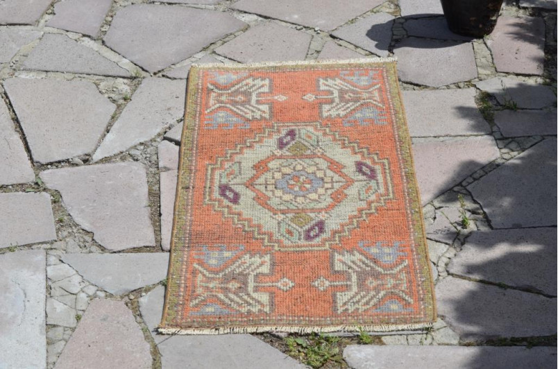 Natural Turkish Vintage Small Area Rug Doormat For Home Decor 3'1,8" X 1'7,7"