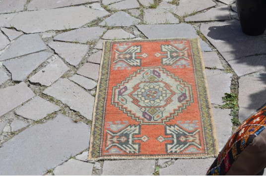 Hand Knotted Turkish Vintage Small Area Rug Doormat For Home Decor 3'1" X 1'6,9"