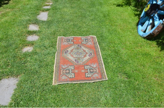 Hand Knotted Turkish Vintage Small Area Rug Doormat For Home Decor 3'1" X 1'6,9"