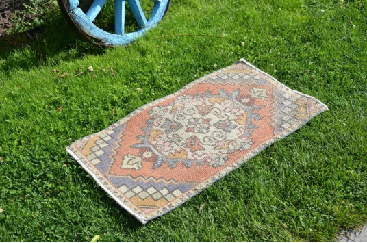 Turkish Handmade Vintage Small Area Rug Doormat For Home Decor 2'11" X 1'6,9"
