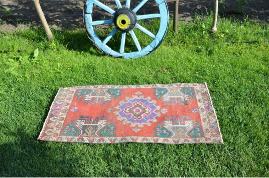 Unique Turkish Vintage Small Area Rug Doormat For Home Decor 3'7,3" X 1'10"