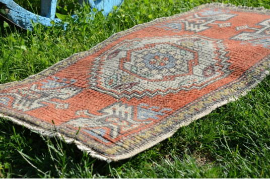Natural Turkish Vintage Small Area Rug Doormat For Home Decor 3'3" X 1'8,1"